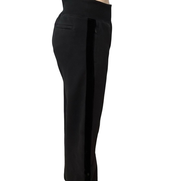 Athleta Pants Black Velvet Trim Wide Leg Snap Sides Athleisure Casual Size Small - Picture 3 of 8